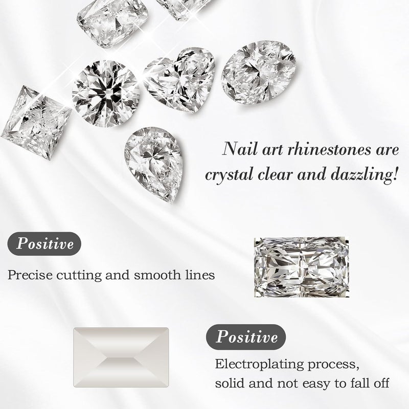 EKIND 50 Pcs Large Nail Rhinestones, Shiny Nail Gems, 3D Sharp Bottom Crystal Nail Gems, for DIY Nail Decoration and Nail Polish Nail Charms (Mixed Shapes) - Image 2