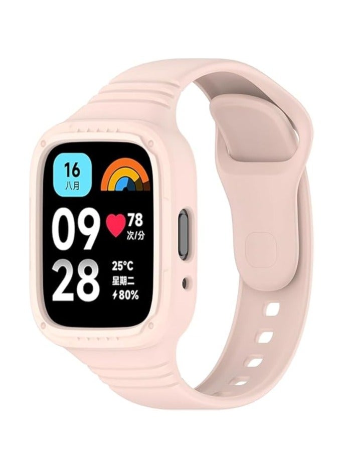 حزام لساعة Redmi Watch 3 Lite/Redmi Watch 3 Active، سوار ساعة بديل من السيليكون الرياضي مع حافظة ممتصة للصدمات لساعة Redmi Watch 3 Lite/Redmi Watch 3 Active، سوار معصم قابل للتعديل (وردي)