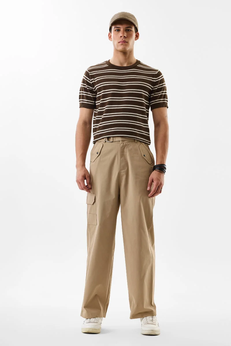 SNITCH Beige Solid Relaxed Casual Cargo