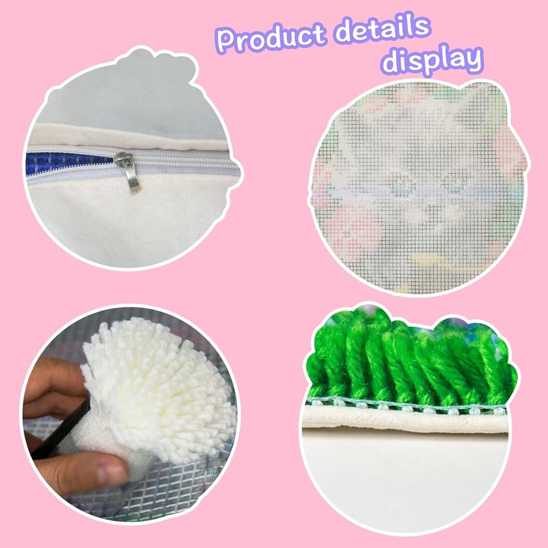 LAPATAIN Latch Hook Kits for DIY Throw Pillow Cover,Flower Cat Needlework Cushion Cover Hand Craft Crochet for Great Family 15.7X15.7inch - Image 3