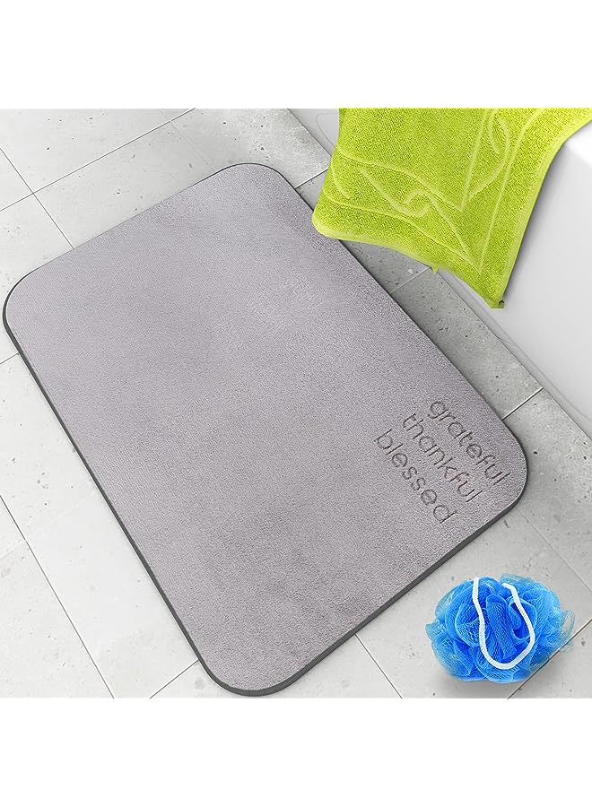 Raxoom Super Absorbent Anti Slip Bath Mat - 40x60 - Quick Dry Shower Rug Easy Clean, Extra Soft Memory Foam Shower Mat Luxury Bathroom Mat, Thick Floor Mat Carpet Positive Affirmation (Grey) - Image 1