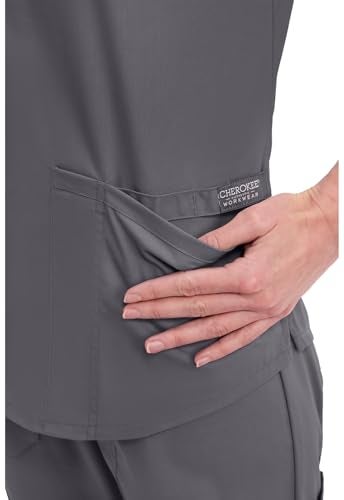 CHEROKEE Workwear Professionals Women Scrubs Top V-Neck WW665, S, Pewter - Image 2