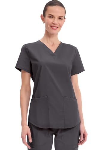 CHEROKEE Workwear Professionals Women Scrubs Top V-Neck WW665, S, Pewter - Image 1