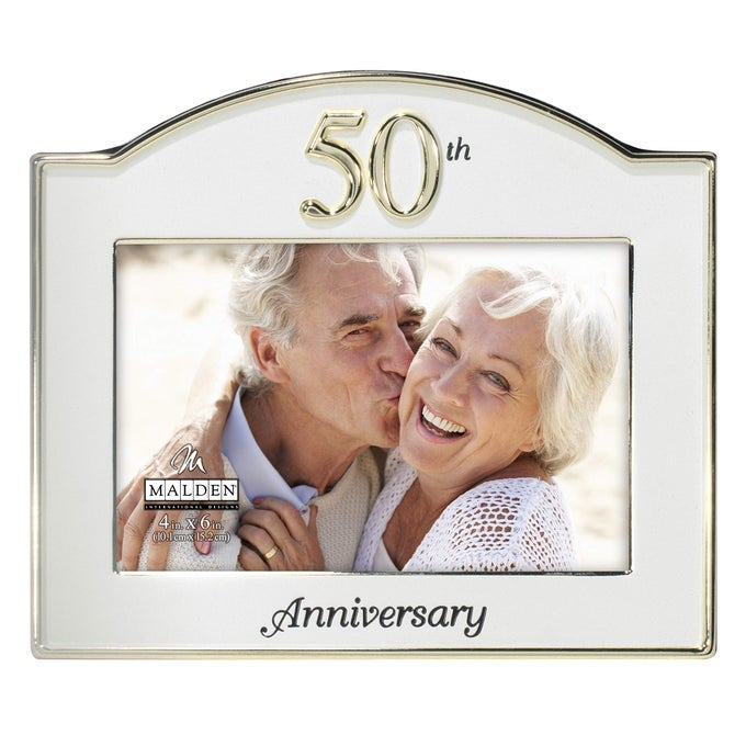 INTERNATIONAL DESIGNS WEDDING 50TH ANNIVERSARY TWO TONE PICTURE FRAME 4X6 GOLDSILVER