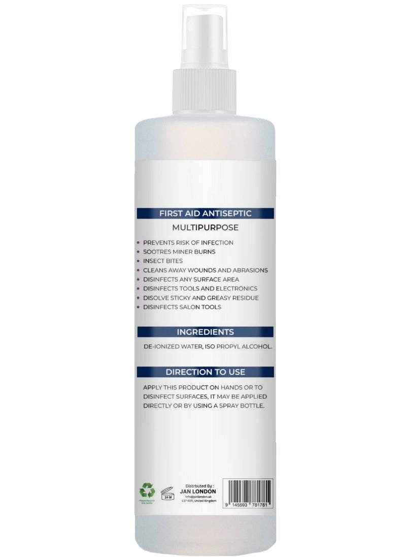 JAN LONDON - Isopropyl Rubbing Alcohol, IPA 70% – Versatile Antiseptic & Cleaner for Wounds, Surfaces, Electronics – Quick-Drying, Residue-Free, 500ml Spray - Image 1