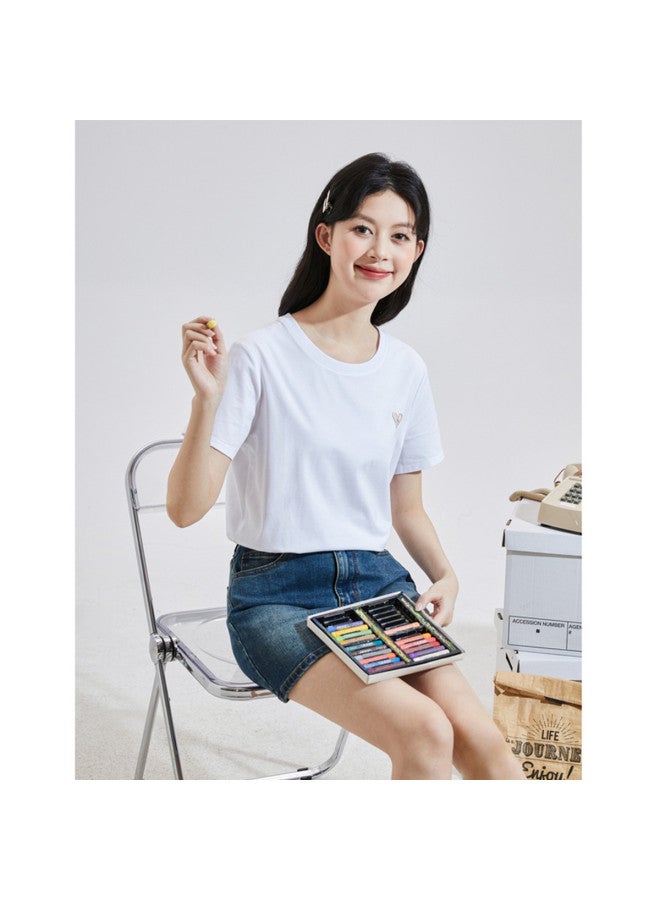 TonLion Summer Women's Knitted Short-sleeve T-shirt With Heart Detail On Left Chest - Simple And Sweet - Image 2