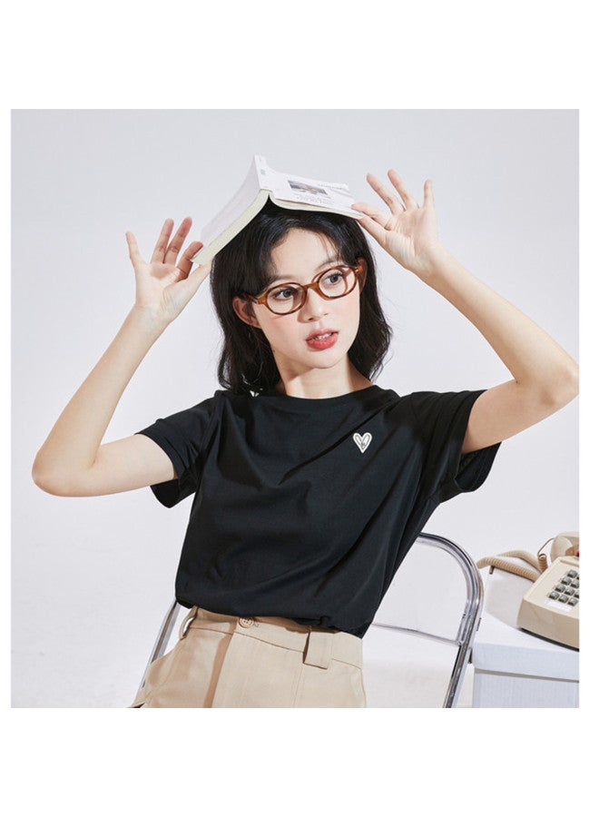 TonLion Summer Women's Knitted Short-sleeve T-shirt With Heart Detail On Left Chest - Simple And Sweet - Image 4