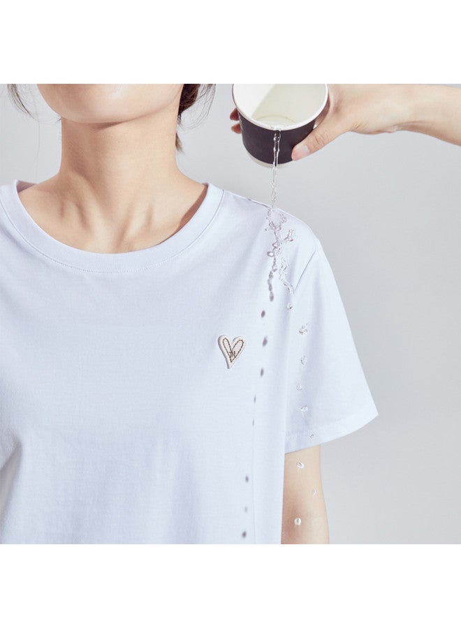 TonLion Summer Women's Knitted Short-sleeve T-shirt With Heart Detail On Left Chest - Simple And Sweet - Image 3