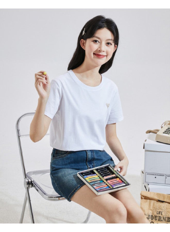 TonLion Summer Women's Knitted Short-sleeve T-shirt With Heart Detail On Left Chest - Simple And Sweet - Image 1