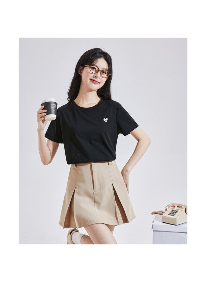 TonLion Summer Women's Knitted Short-sleeve T-shirt With Heart Detail On Left Chest - Simple And Sweet - Image 5