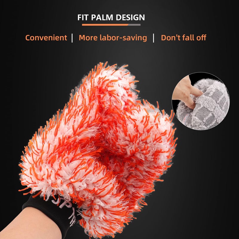 SPTA Microfiber Car Wash Mitt, 3Pcs Car Sponge Glove Wrapped in Soft, Plush Fiber Cloth Material, Safe Washing with Any Car Soap, Bucket, Foam Gun, Foam Cannon, Other Cleaning Supplies - Image 5