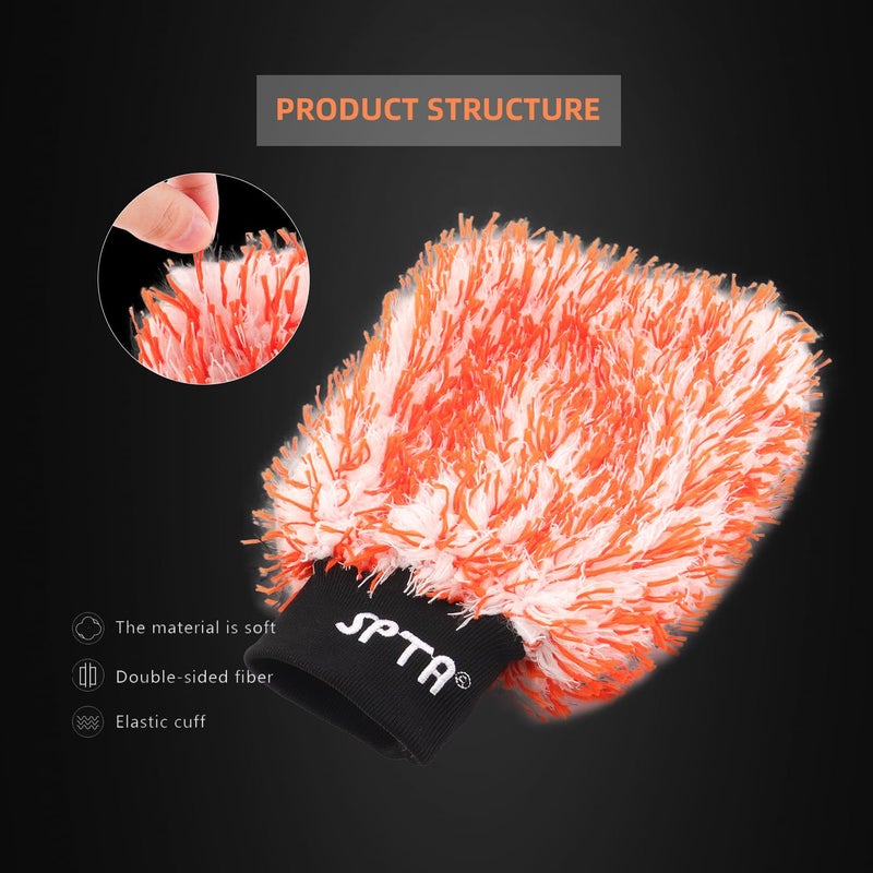 SPTA Microfiber Car Wash Mitt, 3Pcs Car Sponge Glove Wrapped in Soft, Plush Fiber Cloth Material, Safe Washing with Any Car Soap, Bucket, Foam Gun, Foam Cannon, Other Cleaning Supplies - Image 3