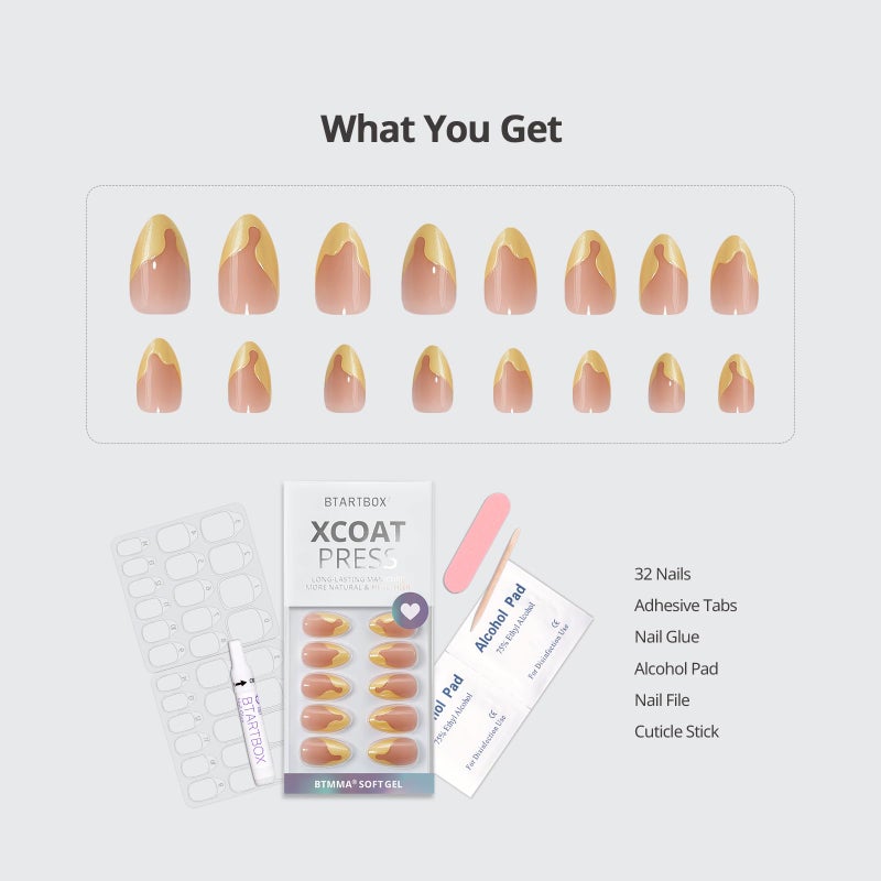 BTArtbox French Tip Press On Nails - Lamp-Curable Short Almond Press On Nails with Glue for Women, Semi-Transparent Soft Gel Glue On Nails in 16 Sizes - 32 Stick On Nails Kit, Lemon Fizz - Image 5