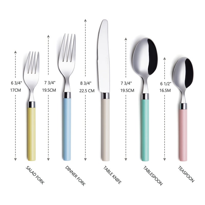 ANNOVA 20 Piece Silverware Set, Service for 4, Stainless Steel Colorful Pastel Tableware Kitchen Flatware Set Utensils, Includes Dinner Knives, Forks, Spoons, Salad Forks & Dessert Spoons (Mix 68) - Image 5