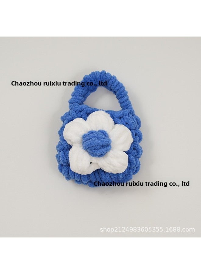 Pink Cute Cyber Red Bear Lion Wake Flower Plush Hand-woven Drop-resistant Headphone Bag Bluetooth Headphone Protective Cover Finished Product-Color:Blue And White Flowers  - Image 1