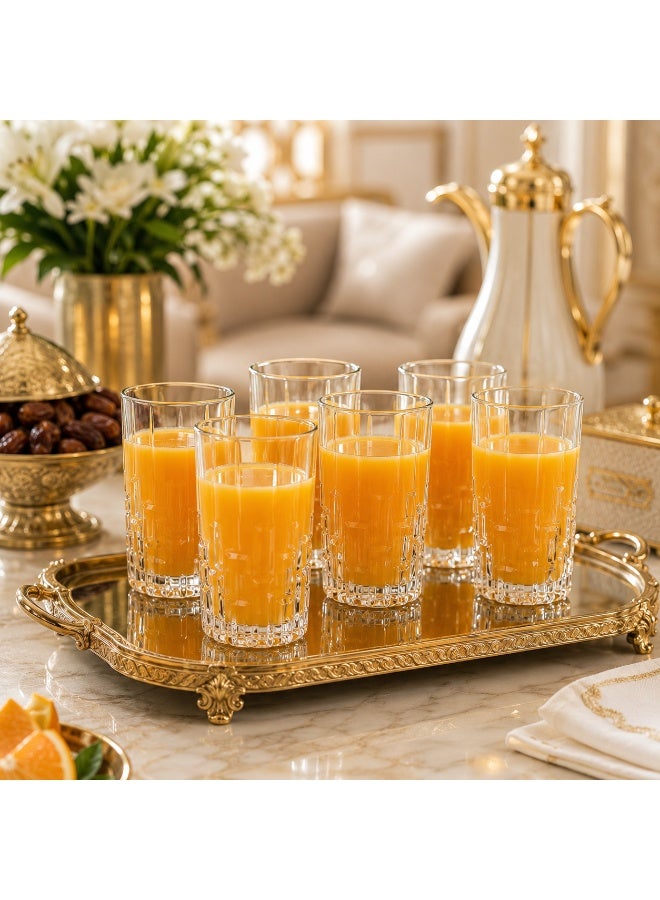 بلينك ماكس طقم كاسات عصير BLINKMAX زجاج شفاف مزخرف – 6 قطع سعة 350 مل – ارتفاع 14.5 سم – تصميم كريستالي فاخر للماء والعصائر والمشروبات الباردة ✨ - Image 2