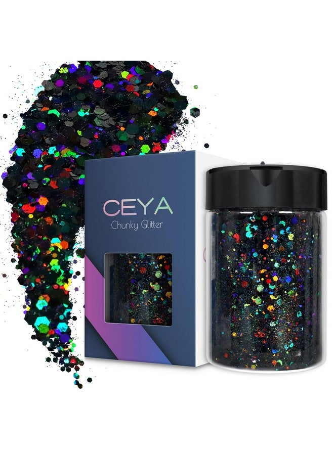 ceya Holographic Chunky Glitter 4.9Oz/ 140G Black Craft Glitter Powder Mixed Chunky Fine Flakes Iridescent Nail Sequins For Nail Art Hair Epoxy Resin Tumblers Slime Painting Festival Decor - Image 1
