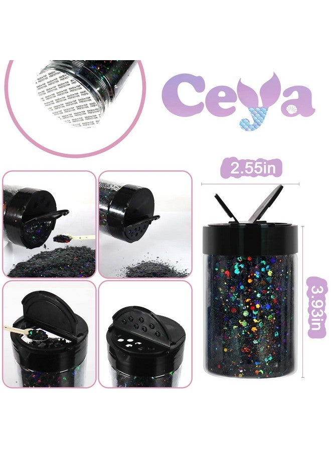 ceya Holographic Chunky Glitter 4.9Oz/ 140G Black Craft Glitter Powder Mixed Chunky Fine Flakes Iridescent Nail Sequins For Nail Art Hair Epoxy Resin Tumblers Slime Painting Festival Decor - Image 4