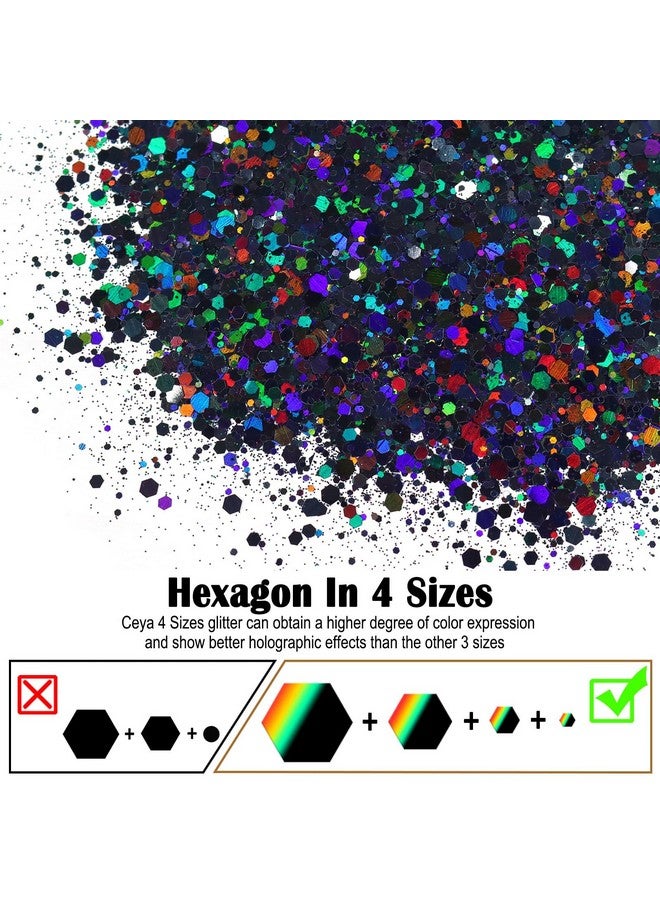 ceya Holographic Chunky Glitter 4.9Oz/ 140G Black Craft Glitter Powder Mixed Chunky Fine Flakes Iridescent Nail Sequins For Nail Art Hair Epoxy Resin Tumblers Slime Painting Festival Decor - Image 2