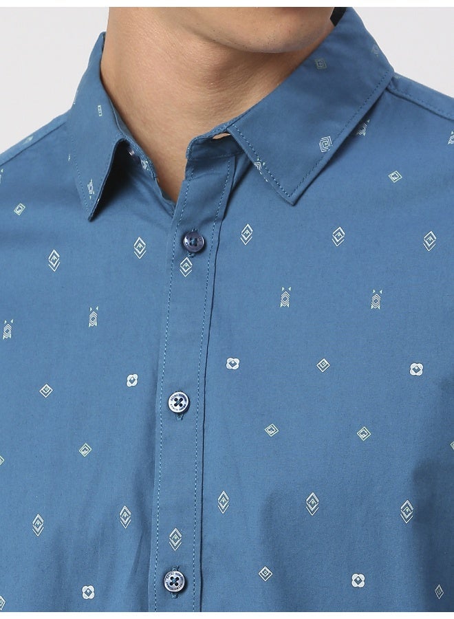 Being Human Mens Deep Ocean Collared Long Sleeve Shirt - Image 5