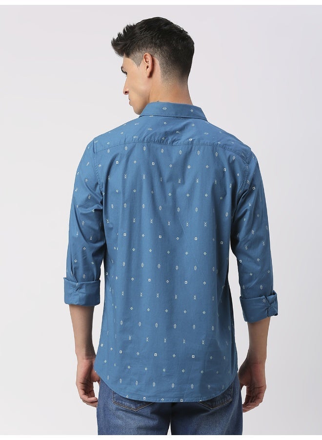 Being Human Mens Deep Ocean Collared Long Sleeve Shirt - Image 4