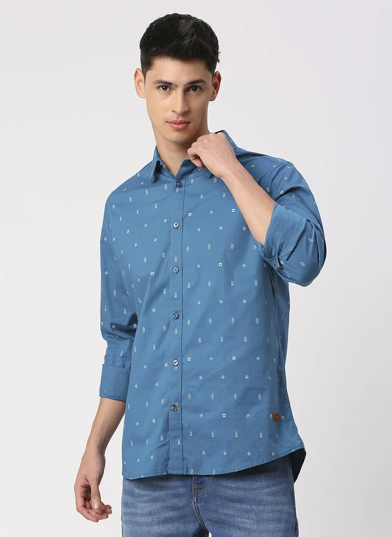 بيينغ هيومان Men Slim Fit Opaque Geometric Printed Casual Shirt