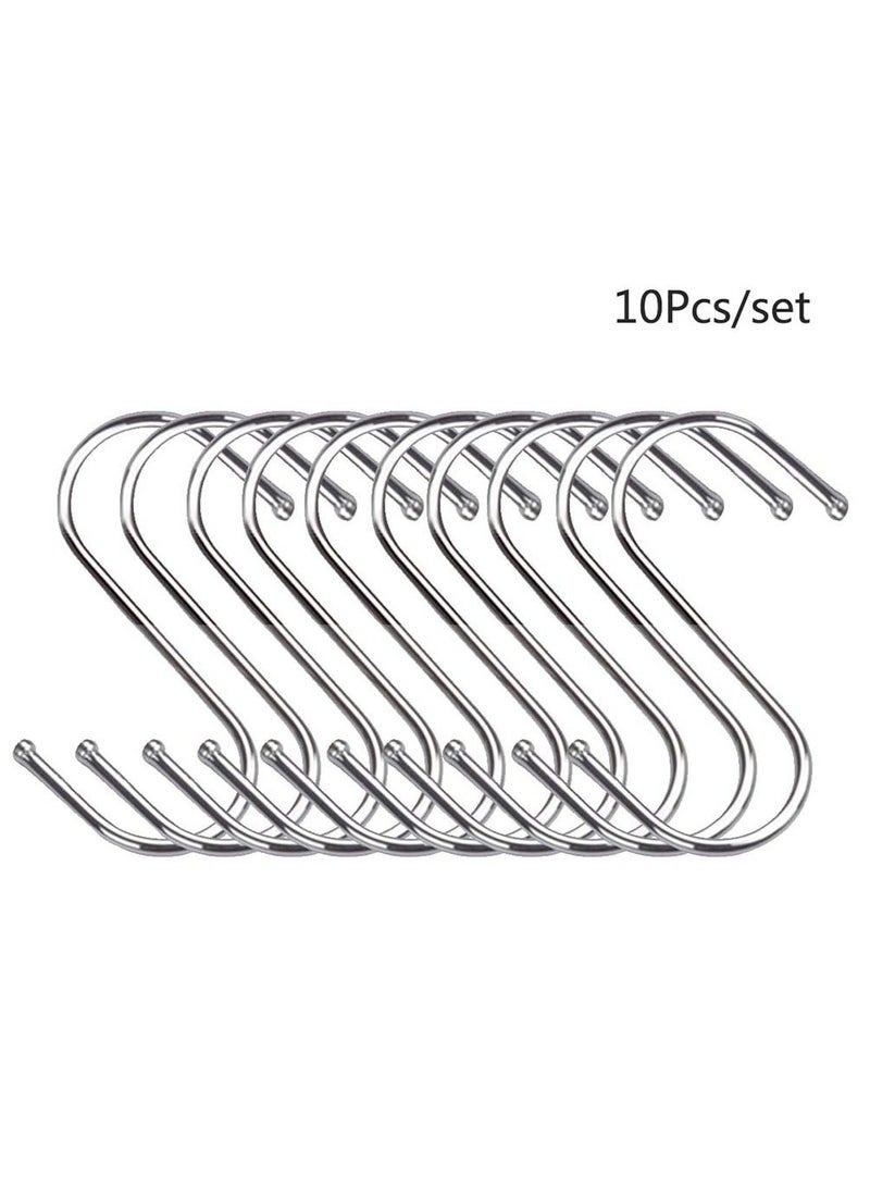 10-Pack S Hooks for Hanging, Metal S Shaped Hook Heavy Duty Hanging Hooks for Pots, Pans, Plants, Bags, Cups, Clothes (Silver) - Image 2