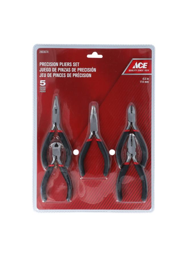 ACE 5-Piece Stainless Steel Precision Plier Set Black and Silver 4.5inch