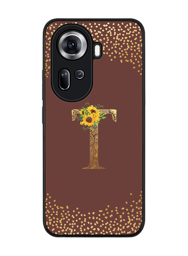 Stylizedd Rugged Black Edge Case for Oppo Reno11, Slim fit Case Cover - Custom Monogram Initial Letter Mandala Floral Pattern Alphabet - T (Brown ) - Image 1