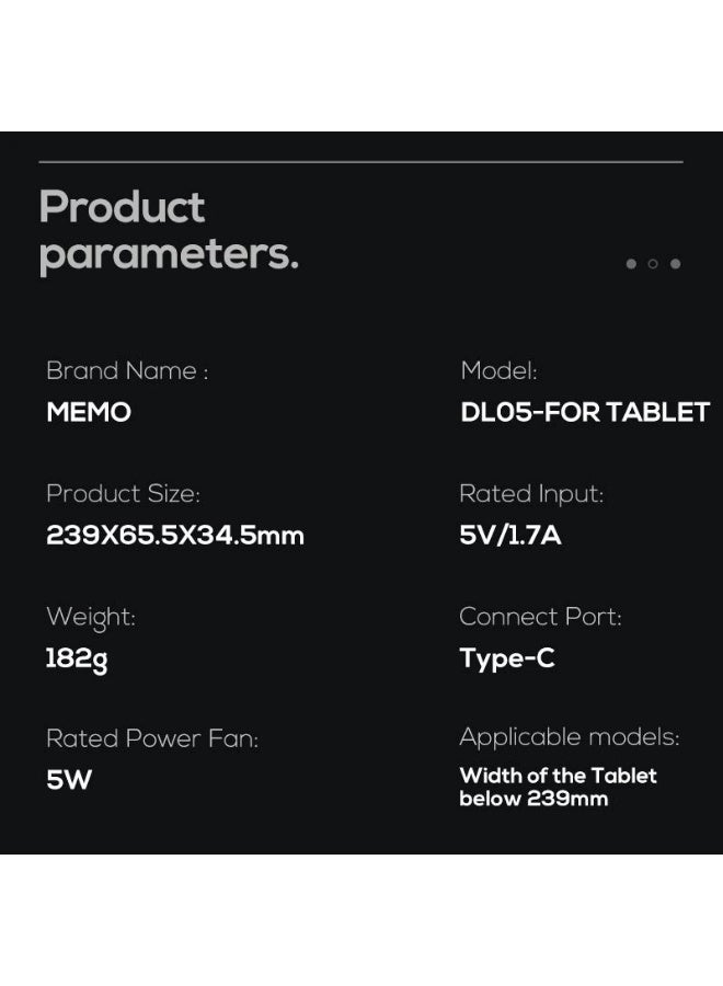 MEMO DL05 Tablet Gaming Cooler – Semiconductor Cooling + RGB Fan & Digital Display for iPad/Tablet (Black) - Image 2