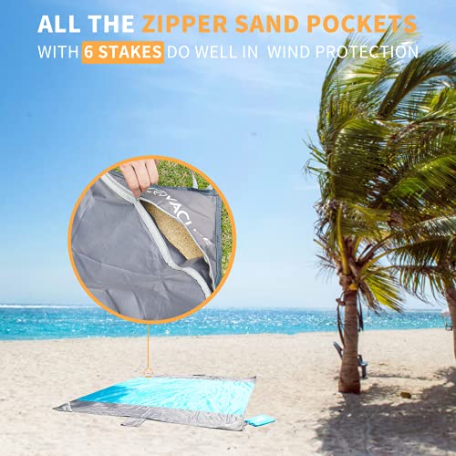 covacure Extra Large Beach Blanket Sandproof Waterproof - 108"x85" for 7-8 Adults, Oversized Portable Beach Mat with Zipper Pockets, Lightweight Durable Outdoor Accessories for Camping, Travel, Hiking - Image 4