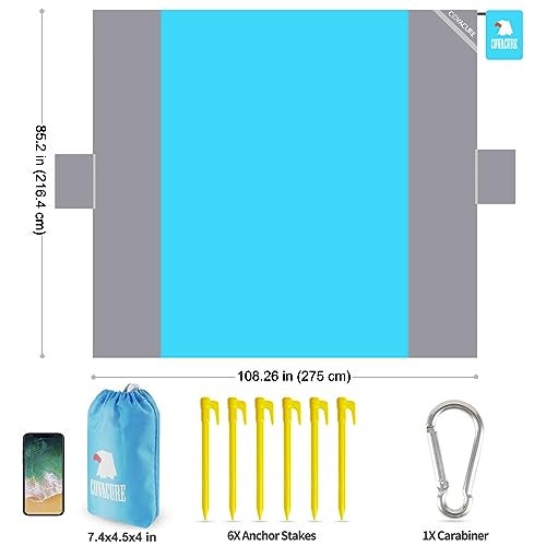 covacure Extra Large Beach Blanket Sandproof Waterproof - 108"x85" for 7-8 Adults, Oversized Portable Beach Mat with Zipper Pockets, Lightweight Durable Outdoor Accessories for Camping, Travel, Hiking - Image 3