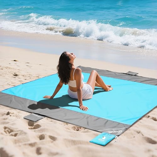 covacure Extra Large Beach Blanket Sandproof Waterproof - 108"x85" for 7-8 Adults, Oversized Portable Beach Mat with Zipper Pockets, Lightweight Durable Outdoor Accessories for Camping, Travel, Hiking - Image 1