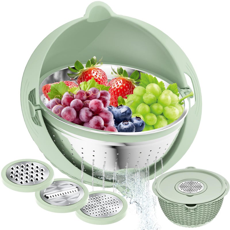 STOCKPOT 4 in 1 Colander with Bowl Set Food Strainers and Colanders Colander for Kitchen Pasta Strainer Fruit Washing Bowl Kitchen Essentials Strainer Basket Bowl Green Christmas New Year Gifts - Image 2