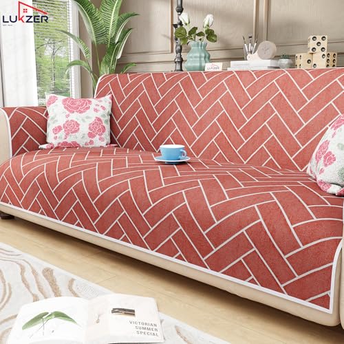 Lukzer 5 Seater Quilted Reversible Brick Bloom Design Sofa Cover Mat with Arms 3+1+1 Seater | Polyester Blend 350 GSM Full Coverage & Back Belt for Stability | Washable Furniture Protector (SC-201-05) - Image 3