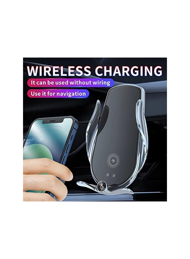 SKY-TOUCH Car Phone Holder With Wireless Car Charger，Charging Car Phone Mount,Magic Clip Car Mobile Phone Wireless Charger Infrared Induction Bracket Smart Navigation Car Bracket Charger Black - Image 4