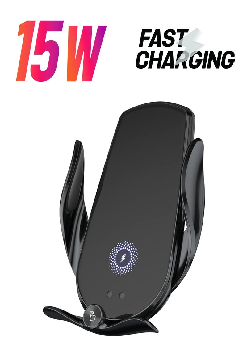 SKY-TOUCH Car Phone Holder With Wireless Car Charger，Charging Car Phone Mount,Magic Clip Car Mobile Phone Wireless Charger Infrared Induction Bracket Smart Navigation Car Bracket Charger Black - Image 1