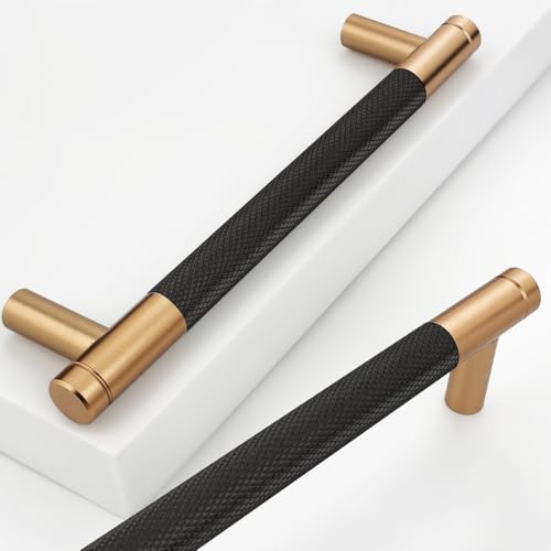 Gutuwellea 20 Pack 5 Inch 128 mm Bronze and Black Knurled Cabinet Handles Cabinet Pulls Aluminum Handles Knurled Drawer Pulls Oxidation Finish with Diamond Pattern - Image 1