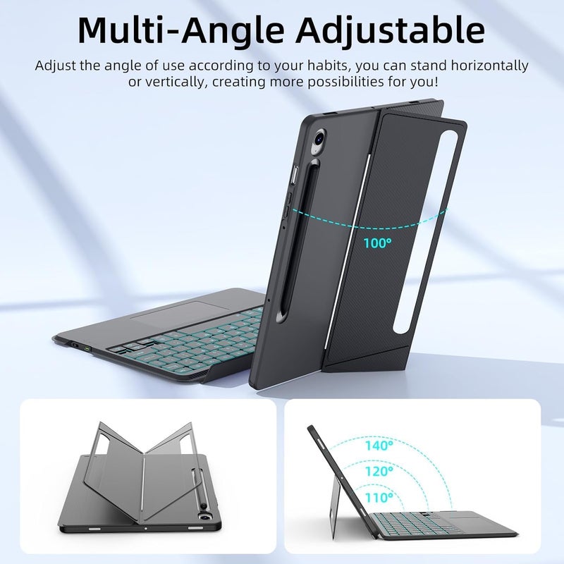 آرترابيت 【العربية والإنجليزية】لوحة مفاتيح قابلة للفصل لجهاز Samsung Galaxy Tab S10 Ulta/S9 Ulta/S8 Ulta بحجم 14.6 بوصة، علبة لوحة مفاتيح مغناطيسية قابلة للفصل مزودة بمقعد دعم وتدعم تقنية البلوتوث، تتميز بوجود لوحة تحكم متعددة اللمسات وإضاءة خلفية بـ 7 ألوان. - Image 5