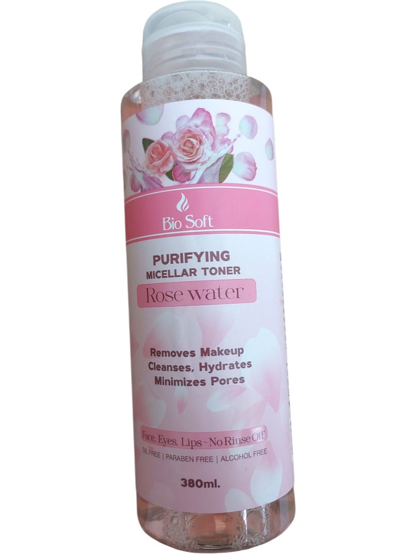 Biosoft Micellar Water with Rose Water – 380ml | Gentle Cleanser & Natural Hydration for Soft, Refreshed Skin