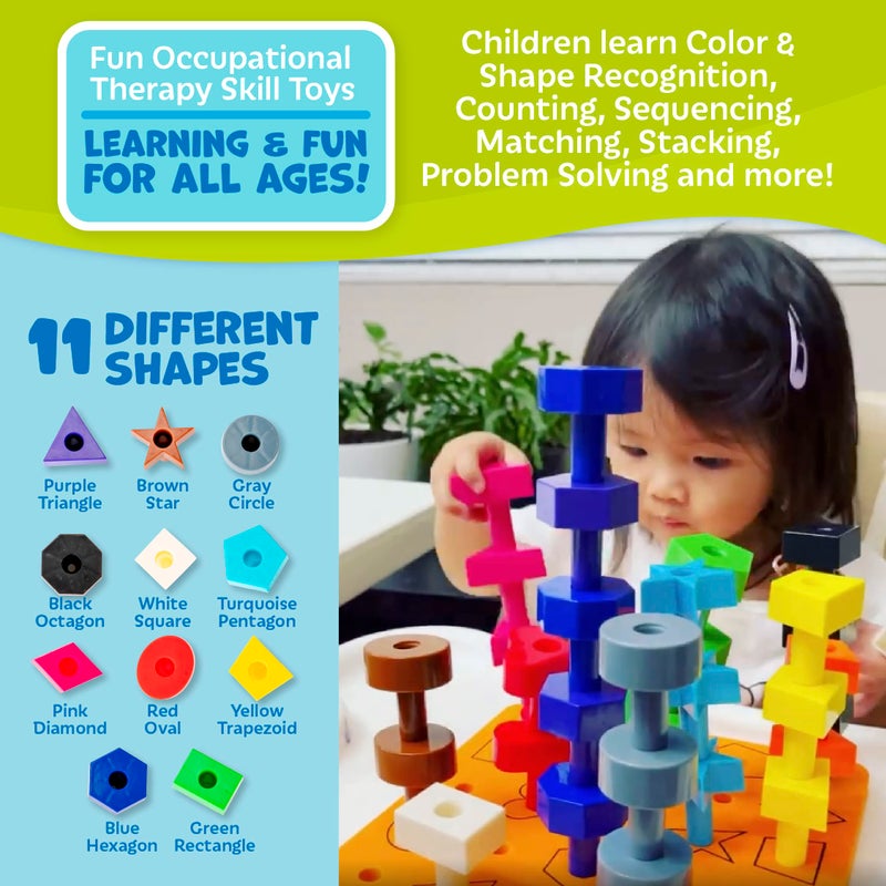 سكولزي Skoolzy Toddler PEG Board 38 PCS مع eBook - Pegboard للأطفال الصغار - لوحة التراص PEG - مطابقة الألوان والتعرف على الشكل للأطفال الصغار 3+ - Image 3