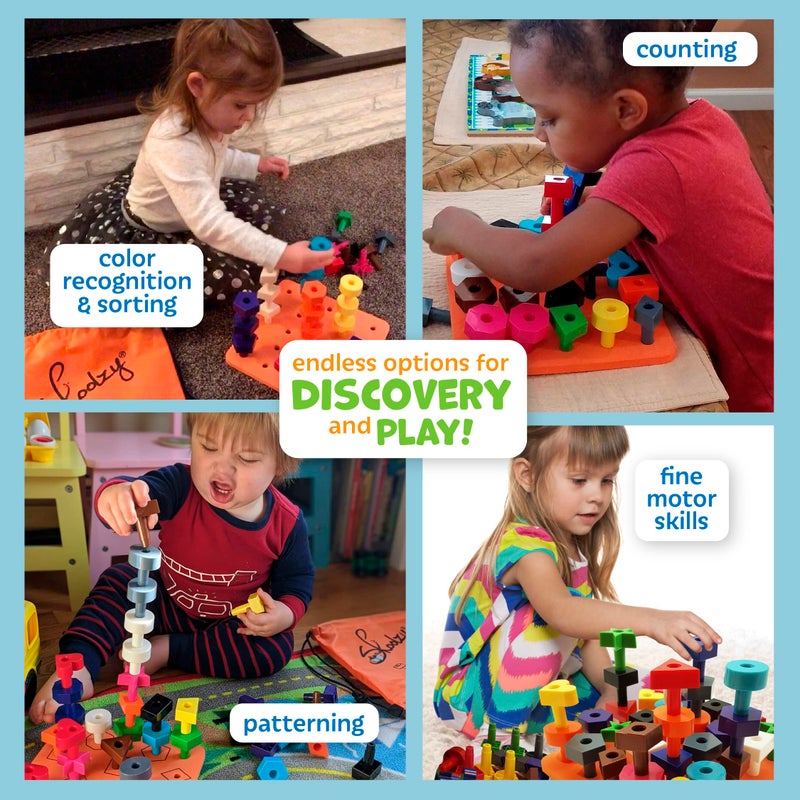 سكولزي Skoolzy Toddler PEG Board 38 PCS مع eBook - Pegboard للأطفال الصغار - لوحة التراص PEG - مطابقة الألوان والتعرف على الشكل للأطفال الصغار 3+ - Image 4