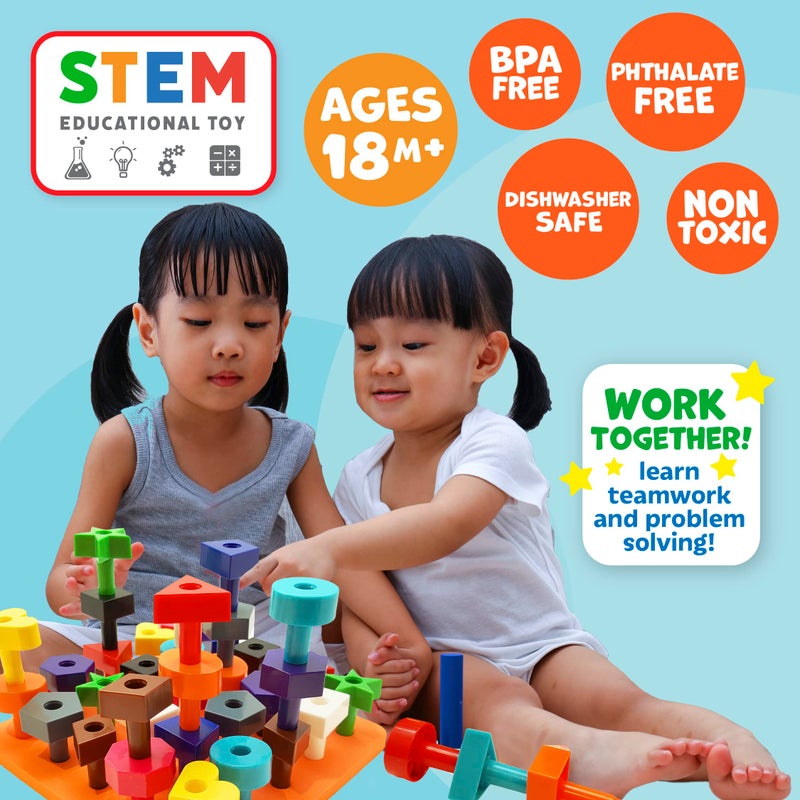 سكولزي Skoolzy Toddler PEG Board 38 PCS مع eBook - Pegboard للأطفال الصغار - لوحة التراص PEG - مطابقة الألوان والتعرف على الشكل للأطفال الصغار 3+ - Image 5