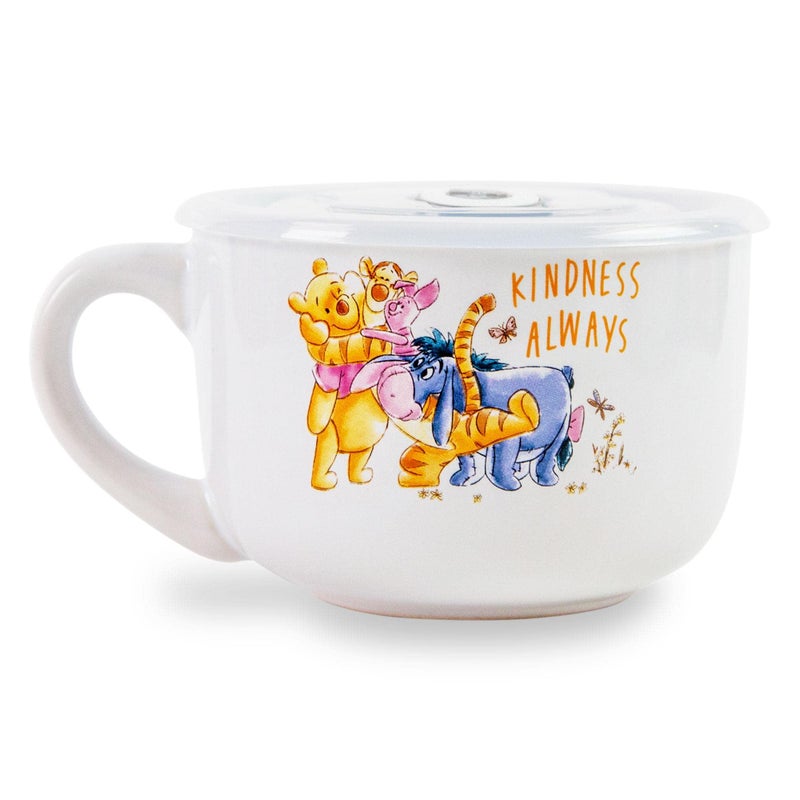 Silver Buffalo Disney Winnie the Pooh Kindness Always Featuring Eeyore, Tigger, and Piglet Ceramic Soup Mug with Vented Plastic Lid, 24 Ounces - Image 2