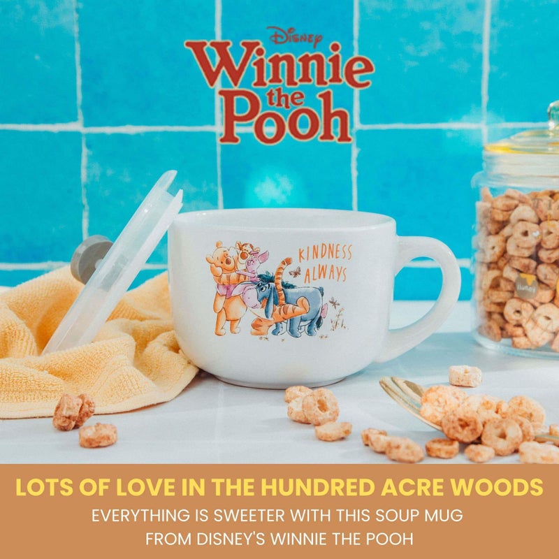 Silver Buffalo Disney Winnie the Pooh Kindness Always Featuring Eeyore, Tigger, and Piglet Ceramic Soup Mug with Vented Plastic Lid, 24 Ounces - Image 4