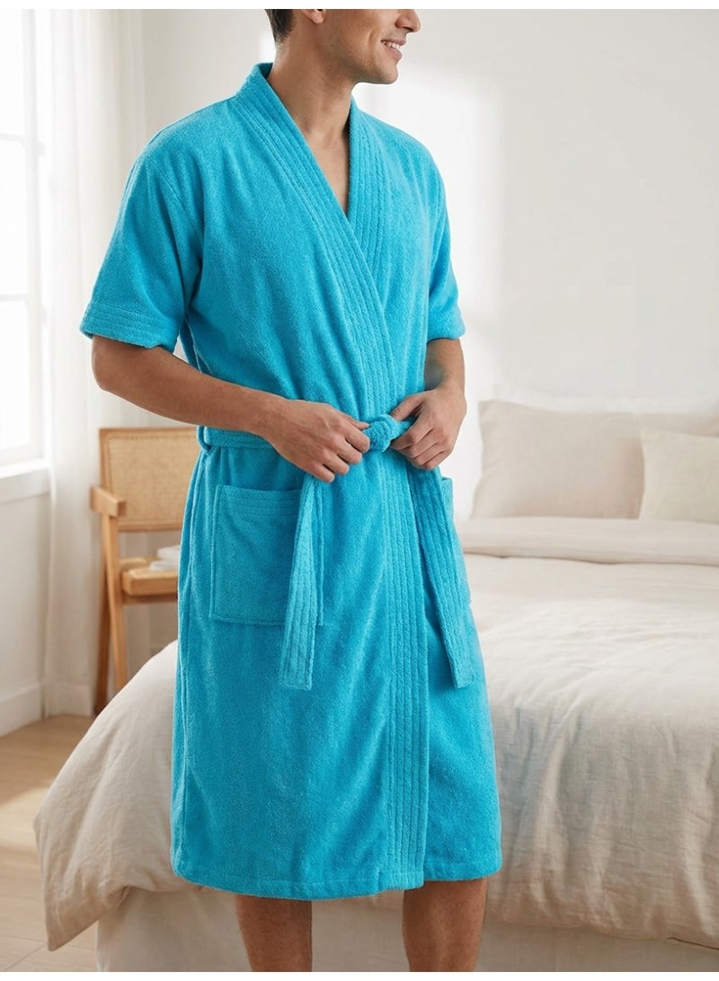 Ambrosia 100% Cotton Size XL Unisex Terry Bathrobe in Vibrant Aqua Blue, a Highly Absorbent Plush Spa Quality Towel Robe Providing Cozy Wearable Blanket Comfort for Shower, Bath, and Hotel Lounging - Image 4
