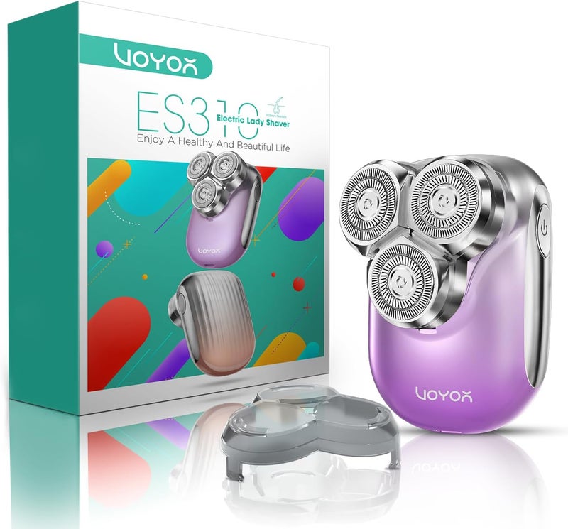 VOYOR Electric Razors for Women 3D Floating Blade Shaver for Women Electric Shaver for Legs Bikini and Body Facial Hair Remover Womens Electric Shavers Waterproof Womens Grooming ES310 Purple