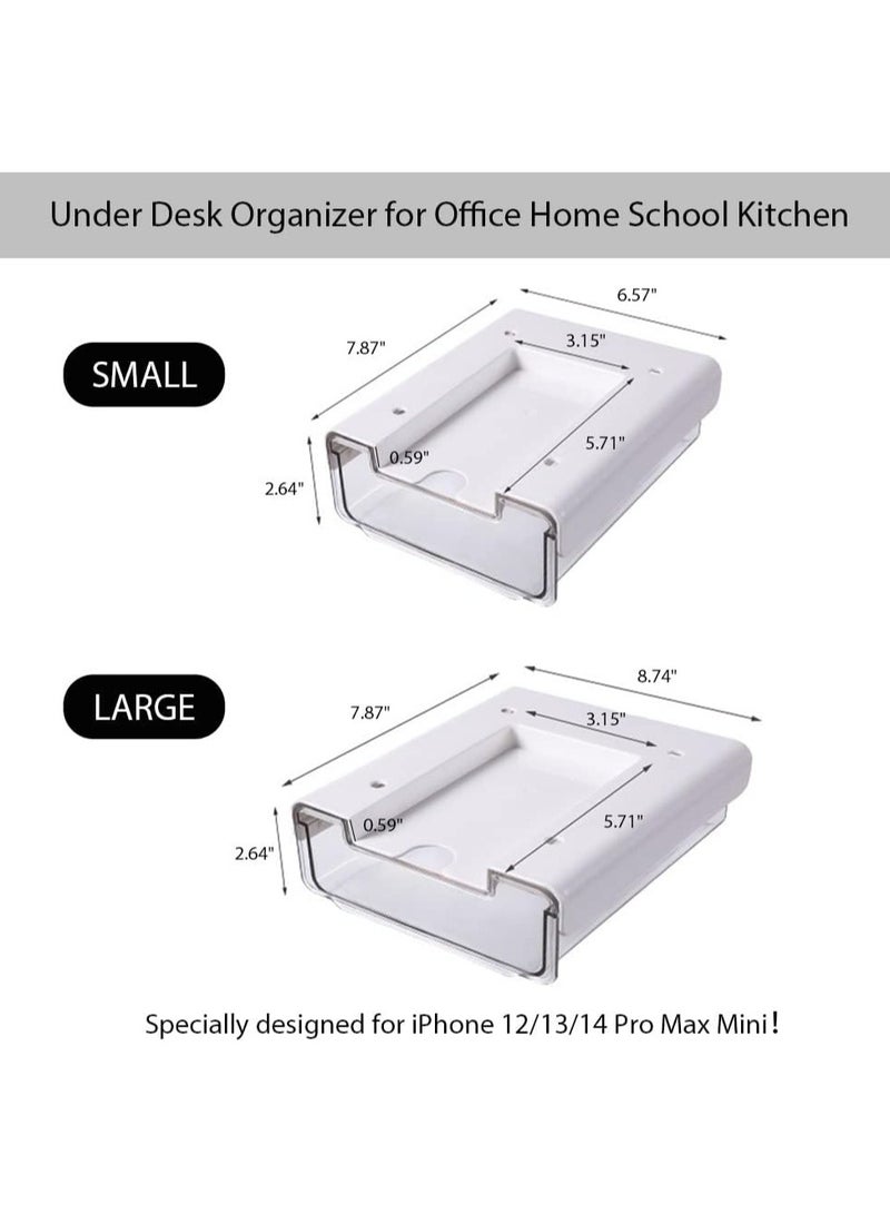 ELIKLIV Desk Slide Out Drawer, Hidden Self-Adhesive Under Table Storage Drawer, Desk Accessories & Workspace Organizer, Under Office Desk Organizer Home School Kitchen (Large & Small 2 Piece Set)  - Image 2
