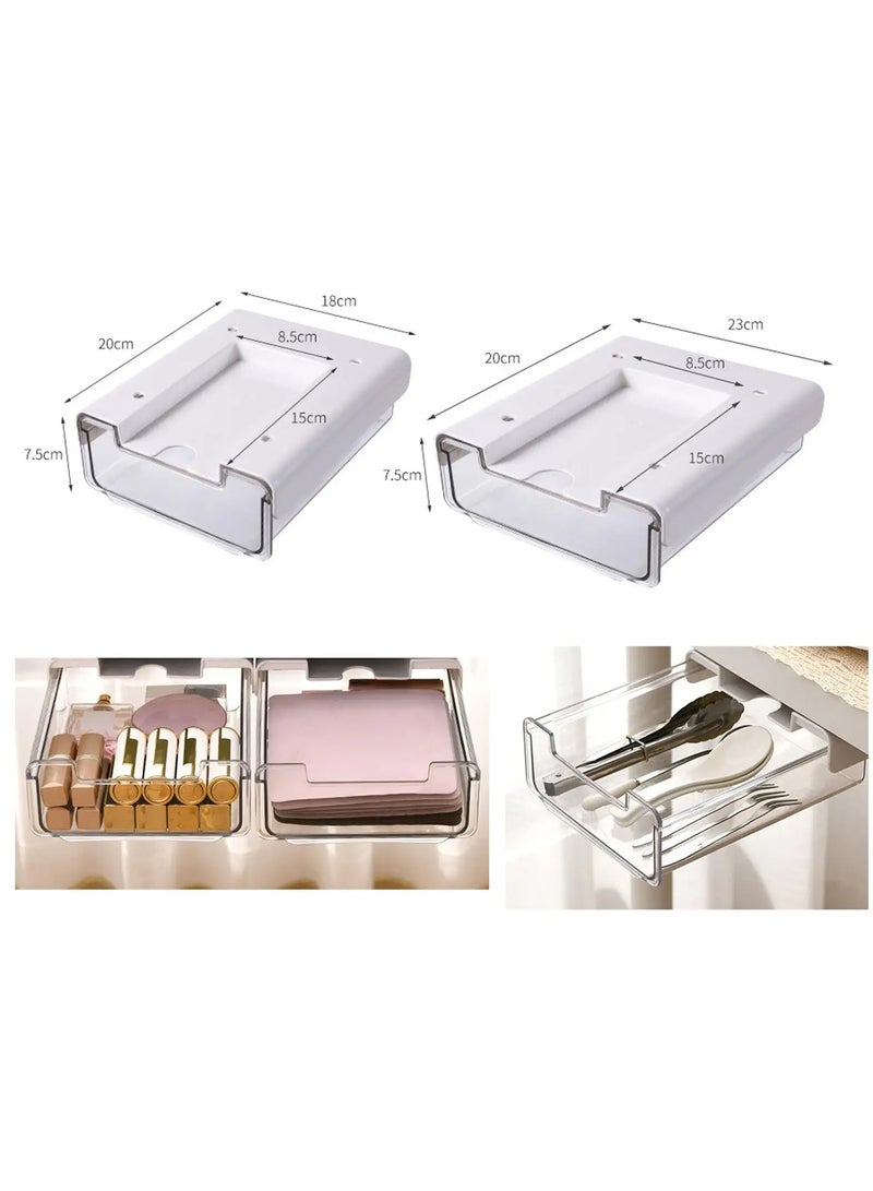 ELIKLIV Desk Slide Out Drawer, Hidden Self-Adhesive Under Table Storage Drawer, Desk Accessories & Workspace Organizer, Under Office Desk Organizer Home School Kitchen (Large & Small 2 Piece Set)  - Image 3