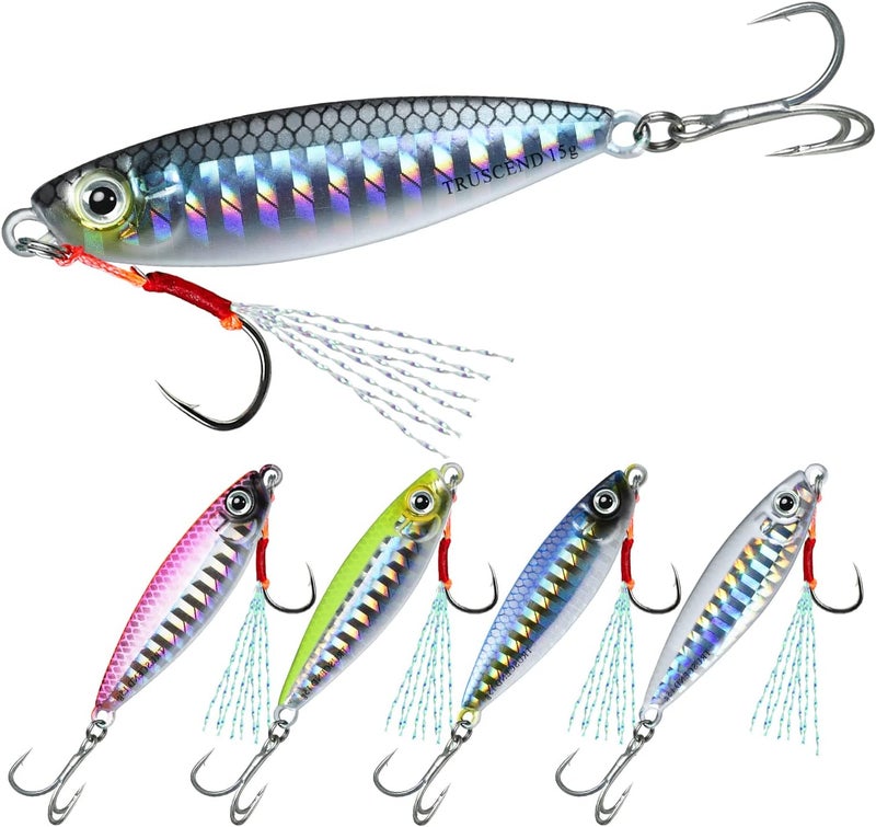 TRUSCEND Valuable Fishing Jigs of Captain's Favorite, Shiny Saltwater Spoons Perfect for Jigging, Slow Pitch Jig Catch More Fish, Durable and Well-Made Bass Salmon Tuna Fishing Lures with Sharp Hook - Image 1
